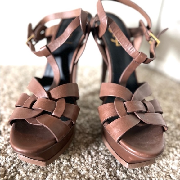 PREMIUM! Pre Owned Yves Saint Laurent Women's Brown Platform Sandals - Picture 1 of 10